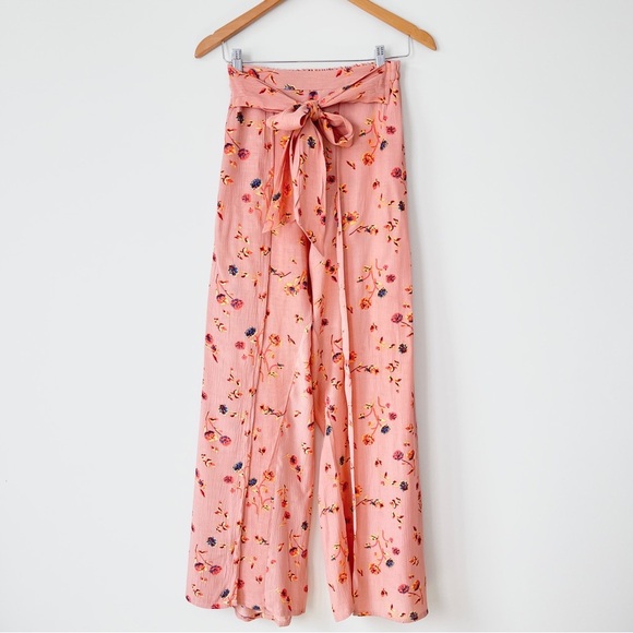 Faithfull The Brand Floral Printed Wide Leg Pants Tie Front High Waist - Picture 2 of 10